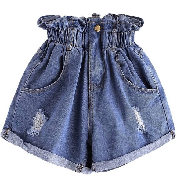 Women's Casual High Waisted Hemming Denim Jean Shorts with Pockets - Picture 1 of 11